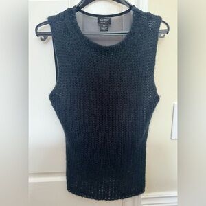 GUESS Black Mohair Crew Neck Sleeveless Sweater with See Thru Back (M)
